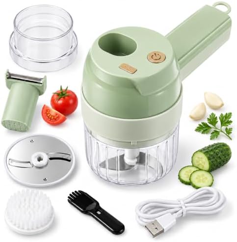 4 in 1 Handheld Electric Vegetable Cutter, Food Chopper with Container (Green) by Tyozyw