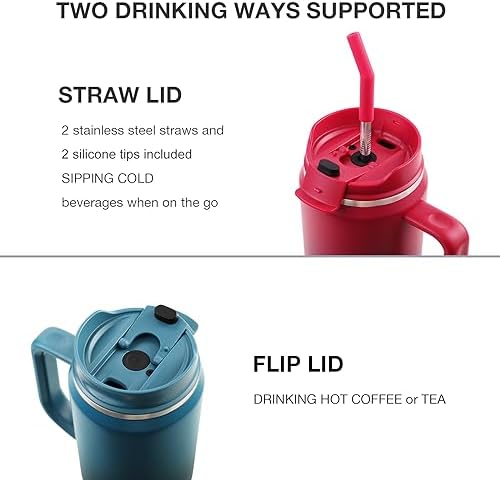 40 oz Insulated Stainless Steel Water Bottle Jug with Straw