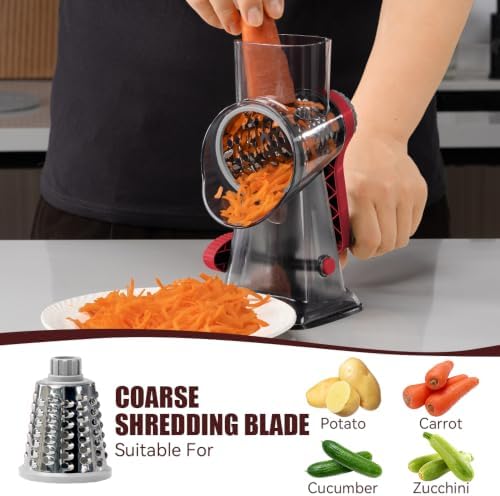 KEOUKE Rotary Cheese Grater, Hand Crank Shredder Slicer, Snow Cone Maker - Image 3
