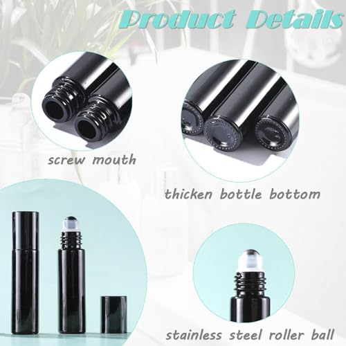 16Pcs Black Essential Oil Roller Bottles Roll On Bottles Perfume Sample Refillable Essential Oil Bottle with Stainless Steel Ball for Oils, Aromatherapy, Perfume, DIY and Blends 10ml - Image 3
