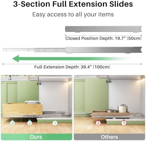 Pull Out Cabinet Organizer, Soft Close Slide Out Solid Wooden Drawers(15"W X 21"D x 6.2''H), Heavy Duty Full-extension Roll Out Shelves for Kitchen Cabinets,Pantry & Closet Organizers and Storage