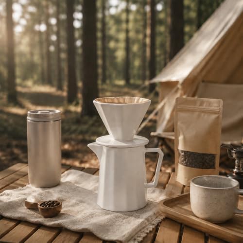 Pour Over Coffee Maker, Ceramic Coffee Dripper with Pot Set,White