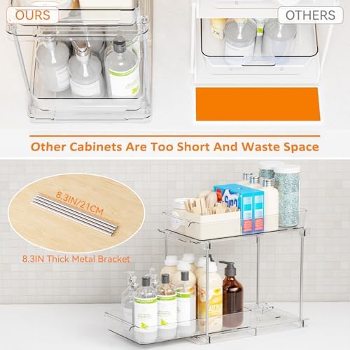 4 Pack Under Sink Organizers and Storage,Clear Acrylic Bathroom Organizer and Cabinet Organization for Makeup,Medicine,Two Tier Pull Out Cabinet Organizer Drawers for Pantry,Vanity Storage Bins