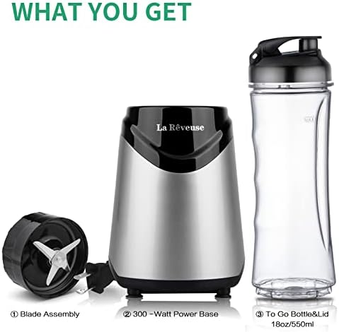 Smoothies Blender Personal Size 300 Watts with 18 oz BPA-Free Portable Travel Sports Bottle, Silver