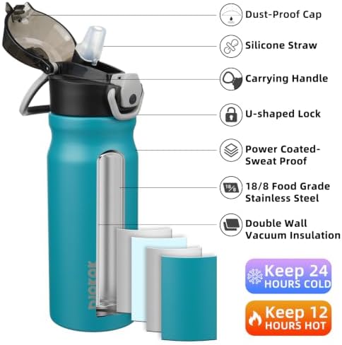 BJPKPK 18 oz Water Bottle with Straw & Handle, Insulated Stainless Flask - Image 2