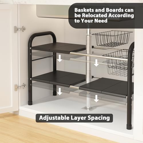 Expandable Under Sink Organizer, 2 Tier Under Sink Shelf