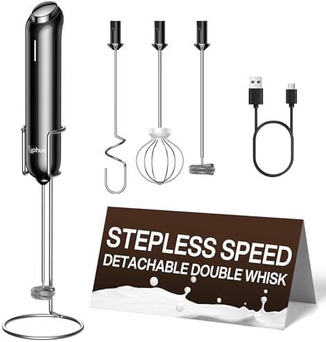 InstaWhisk Milk Frother with Variable Speed, Rechargeable Coffee Frother Wand with Detachable Double Whisk, Drink Mixer Handheld Electric Stirrer for Latte, Cappuccino, Matcha, Almond Milk, Protein by Unknown