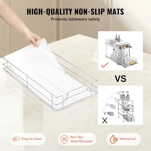 Pull Out Cabinet Organizer, 12"W x 21"Dx15.2"H Heavy Duty Slide Out Pantry Shelves, Chrome-Plated Steel Roll Out Drawers for Home,13.5"Wx22"Dx19"H Inside Kitchen Cabinet, Bathroom, Under Sink