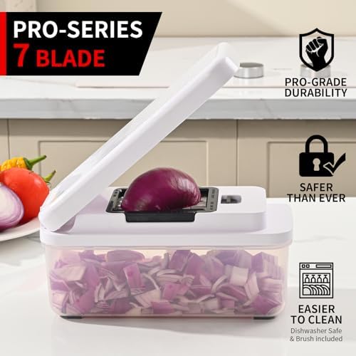 11-in-1 Vegetable Chopper 420 Food-Grade Stainless Steel Blades, 7.2 Cup Container with Colander, BPA & PFAS Free, Dishwasher Safe