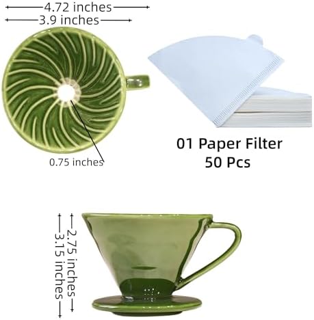 Ceramic Pour Over Coffee Dripper 01 with 50 Pack Filter, Green