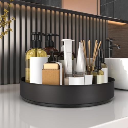 Lazy Susan Stainless Steel Black Spice Rack Turntable for Pantry Cabinet - Decorative Trays Storage Containers Organizer for Kitchen Cabinet, Snacks, Bathroom (10 inches)
