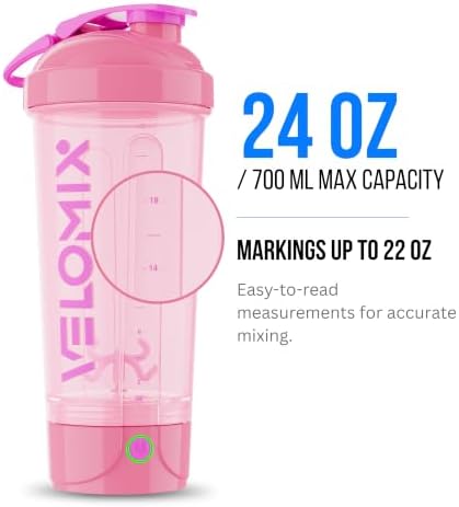 VELOMIX 24oz Electric Protein Shaker Bottle for Protein Mixes, Pink - Image 6