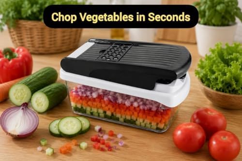 15-in-1 Vegetable Chopper and Mandoline Slicer with Container, Multifunction Food Chopper, Onion Cutter, Veggie Dicer, Fruit Slicer, Kitchen Gadget with Stainless Steel Blades, Black - Image 5