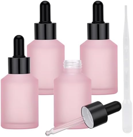 Segbeauty 2oz Travel Frosted Glass Dropper Bottle, 2 Pack 60ml Glass Eye Dropper Bottles for Essential Oils Bottles Refillable Empty, Pink Travel Size Containers for Liquids Oils with Transfer Tool by Segbeauty