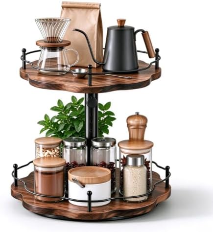 2 Tier Lazy Susan Organizer Wooden Spice Turntable Holder for Cabinet,Table