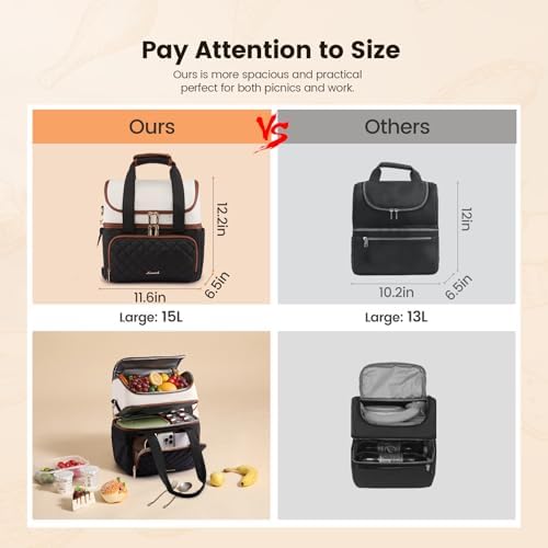 Insulated Lunch Box for Women,Large Double Deck Adult Lunch Bag