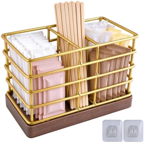 No-Drill Wall Mount Metal Sugar Packet Holder for Coffee Bar, Gold