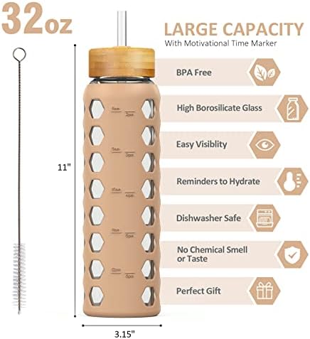 Glass Water Bottle, 32oz, Amber