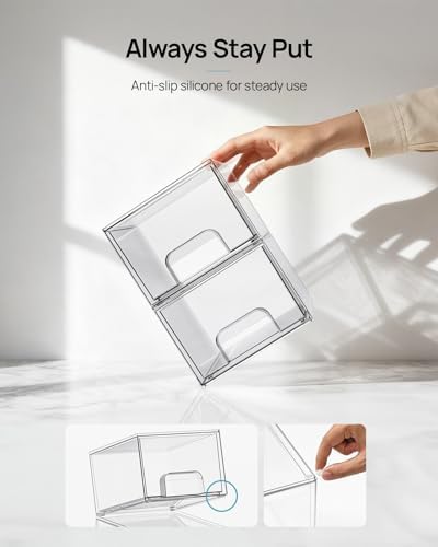 6 Pack Small Clear Stackable Storage Drawers for Desk, Countertop