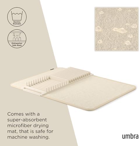 Udry Dish Drying Rack with Mat, Folds Flat for Storage, Linen