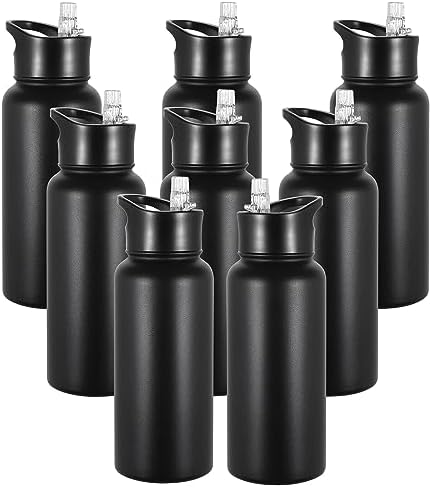 32 oz Insulated Water Bottle Bulk Stainless Steel Metal Water Bottles with Leak Proof Straw Lid & Spout Lid, Wide Mouth Double Walled Vacuum Travel Sports Bottle, 8 Pack