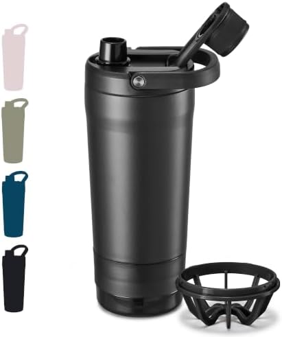 Fijinhom 24 oz Insulated Shaker Bottle with Portable Powder Container. by Fijinhom