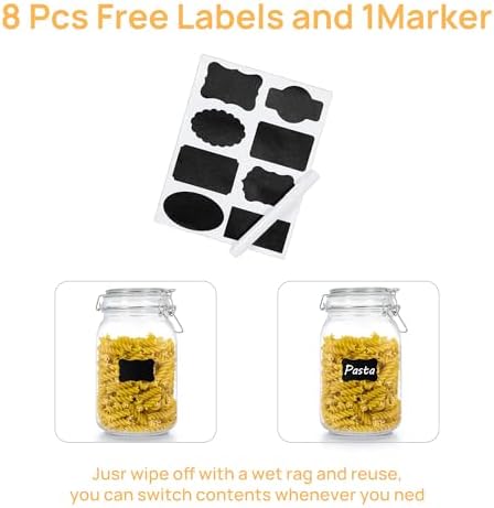 50oz Glass Food Storage Jars with Airtight Clamp Lids, 3 Pack
