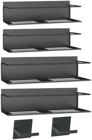 Magnetic Spice Rack For Refrigerator, Magnetic Fridge Shelf For Kitchen, Magnetic Shelf For Fridge Space Saving Black 4 Pack With Magnetic Paper Towel Holder