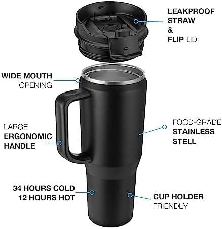 40 oz Insulated Stainless Steel Water Bottle Jug with Straw