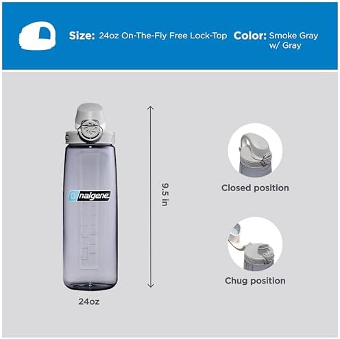 Nalgene 24 oz On The Fly Lock-Top Water Bottle, Smoke Gray w/Gray - Image 5