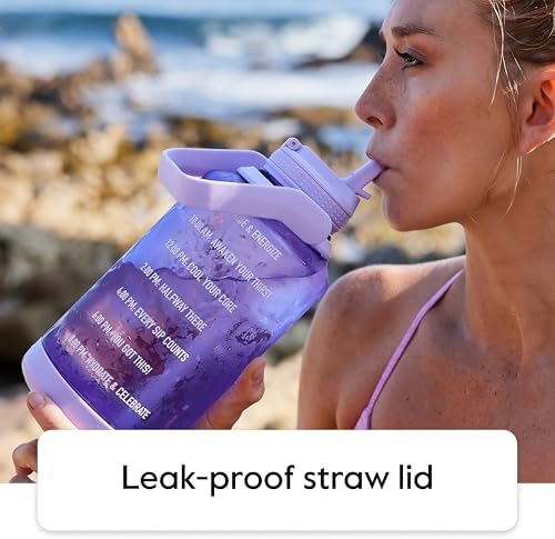 Motivational Water Bottle with Straw Lid and Time Marker (64 oz, Cloud White) - Leakproof, BPA Free Water Bottle for Daily Intake Tracking