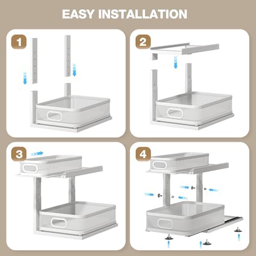 2 Pack Under Sink Organizer With Next-Gen Ball-Bearing Slides,2-Tier Precision Mesh Pull Out Cabinet Drawers Storage for Bathroom&Kitchen,Height Adjustable Shelf,Rust-resistant-Patent Pending