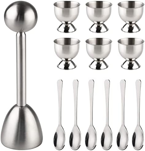 Egg Cracker Topper Set of 13 Egg Cups for Soft Boiled Eggs Tool Set Includes 1 Egg Topper Cracker 6 Egg Cups 6 Spoons (egg cup 13)