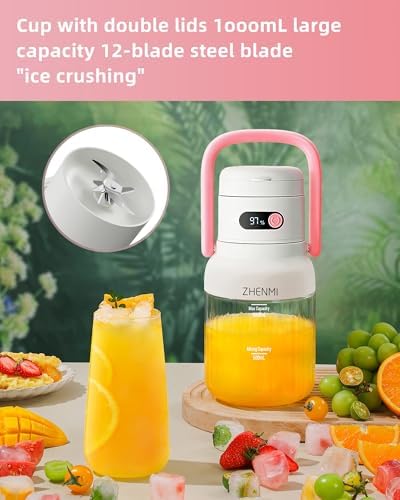 Portable Blender, Personal Blender for Smoothies & Shakes, Cordless, 33oz BPA-Free Vessel, 18000RPM Motor, Leakproof Lid with Sip Spout, USB-C Rechargeable, Easy-to-Clean Parts (Pink) - Image 3