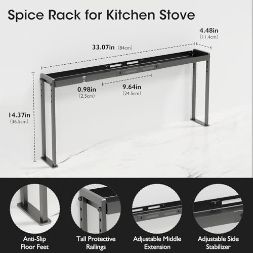 Adjustable Stove Top Shelf, 4-Level Spice Rack, Black