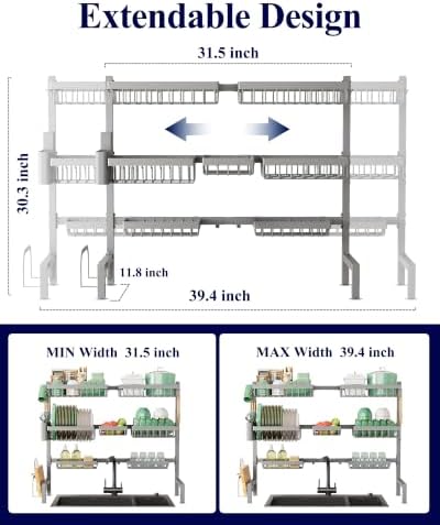 Adjustable Over The Sink Dish Drying Rack, 31.5" -39.4" x 30.3"