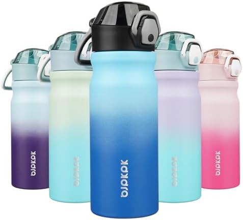 BJPKPK 18 oz Water Bottle with Straw & Handle, Insulated Stainless Flask by BJPKPK
