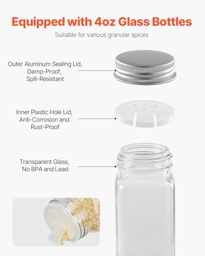 Spice Rack Organizer for Cabinet, Spice Organizer with 72 Empty Spice Jars, Lids, Spice Labels, and Funnel Complete Set, Seasoning Organizer for Countertop, Kitchen, Pantry, Cupboard, 23x16 in