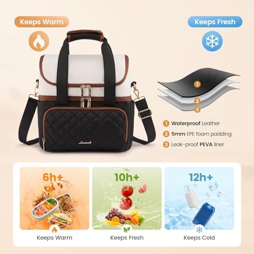 Insulated Lunch Box for Women,Large Double Deck Adult Lunch Bag