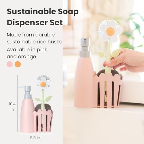 Florganic Kitchen Sink Caddy Set with Dish Soap Dispenser - Pink