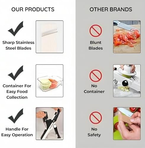 Mandoline Food Slicer - Multi Vegetable Chopper & Food Veggie Cutter with Stainless Steel Blades - Onion, Carrot & Potato Slicer for Cooking & Kitchen Meal Prep