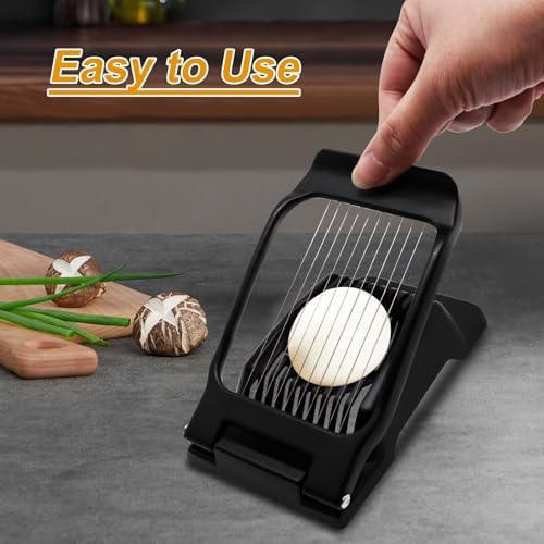 Egg Slicer for Hard Boiled Eggs, Food Slicer with 10 Stainless Steel Wires, Aluminum Alloy Heavy Duty Hard Boiled Egg Cutter for Soft Fruit Strawberry Butter Kiwi Home Use (1Pcs, Black) - Image 5