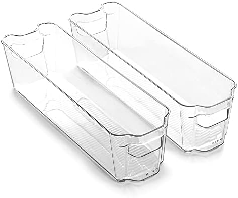 Stackable Storage Bins, Small - 2 Pack | THE STACKER COLLECTION | Clear Plastic | Built-In Handles | BPA-Free | Containers for Organizing Kitchen Pantry | Multi-Use Organizer