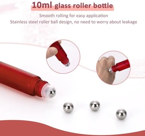 Kesell 10 Pack - 10ml Refillable Frosted Glass Roller Bottles - Image 5