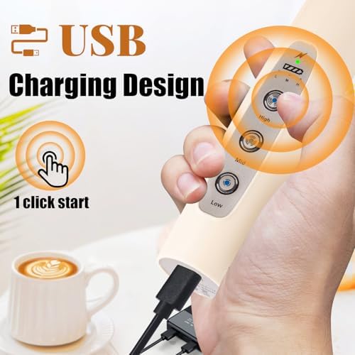 Beige Milk Frother Wand for Coffee, Frother Handheld Rechargeable Electric Whisk with 3 Heads 3 Speeds Drink Mixer Coffee Frother Foam Maker For Latte, Cappuccino, Hot Chocolate, Egg