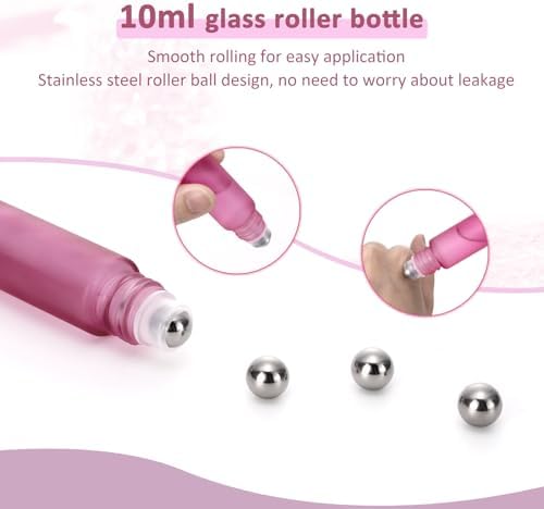 Kesell 10 Pack - 10ml Refillable Frosted Glass Roller Bottles - Image 5