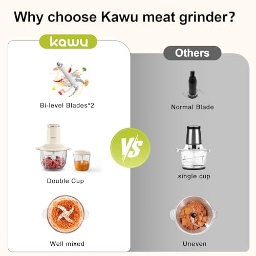 Kawu Food processor, 2-Speed Food Chopper & Meat Grinder with 2 Glass Bowl - Image 5