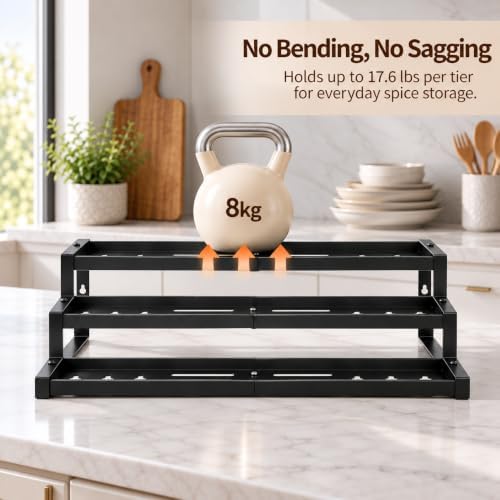 Expandable Spice Rack Organizer for Cabinet, Supports 17.6 lbs Per Tier