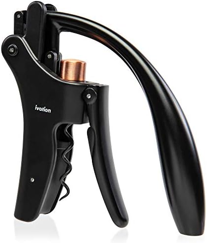 Wine Bottle Opener | Manual Handheld Corkscrew with Ergonomic Lever Pump, Standing Vertical Design, Soft Bottleneck Grip, Nonstick Screw & Easy No-Twist Cork Removal | Black & Bronze Stainless