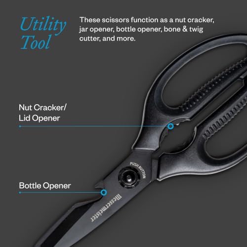 9-Inch Push Button Take-Apart Shears - High-Carbon Stainless Steel & Soft-Grip Handles - Includes Nut Cracker & Bottle Opener